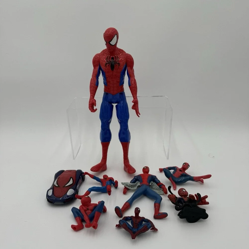 Marvel Spider-Man Action Figure Lot 8pc Set Large Figure Toy Car Web Wings